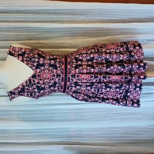 Vince Camuto Blue Red Pink Floral Print Sleeveless Tank Swing Skirt Dress Sz 6